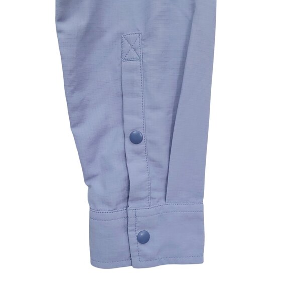 Rei-coop Ripstop Shirt Kids 14-16 Blue Roll Tab Sleeve Snaps Outdoor Hiking - Picture 9 of 12